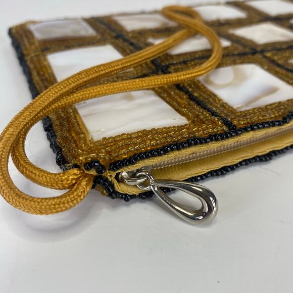 Vtg Y2K Mod By Design Mother of Pearl & Beaded Clutch Art Deco Evening Wristlet - Picture 3 of 8